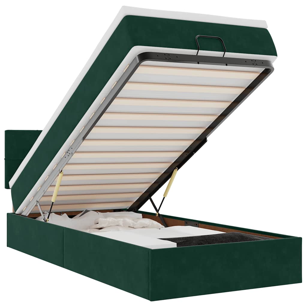 Cadre de lit ottoman avec matelas vert foncé 90x190 cm velours - XIOS