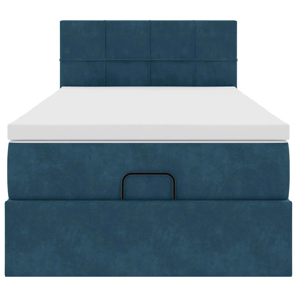 Cadre de lit ottoman avec matelas bleu foncé 90x190 cm velours - XIOS