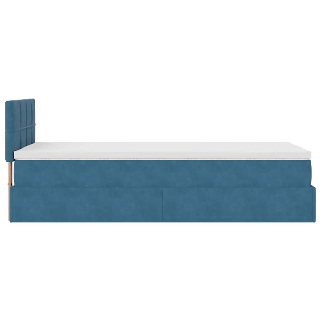 Cadre de lit ottoman avec matelas bleu foncé 90x190 cm velours - XIOS
