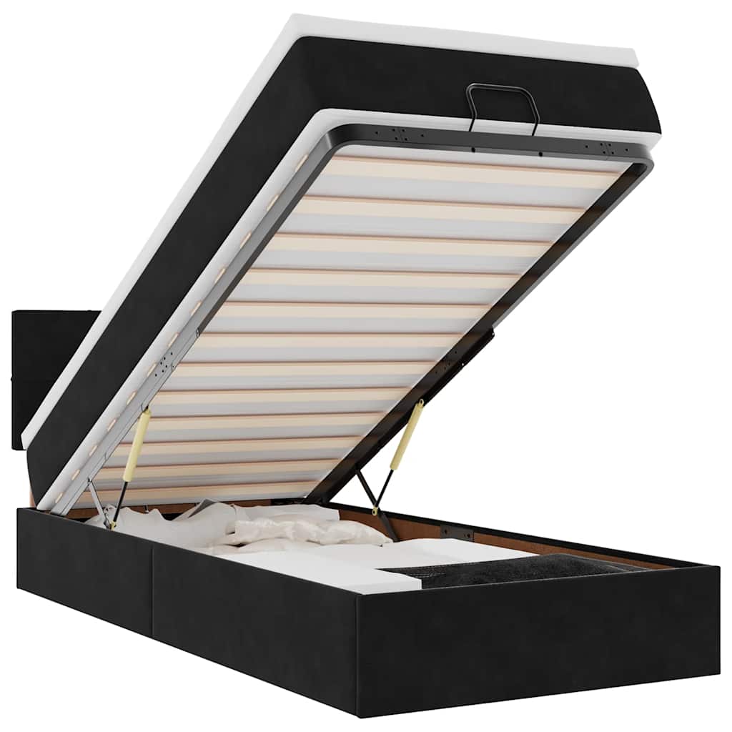 Cadre de lit ottoman avec matelas noir 90x200 cm velours