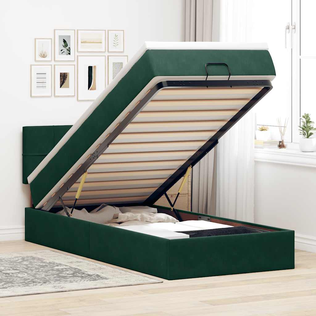 Lit ottoman avec matelas et LED Vert foncé 90x200cm velours - XIOS