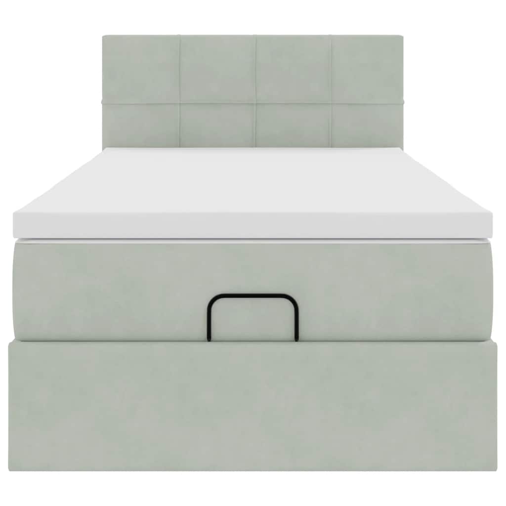 Cadre de lit ottoman et matelas gris clair 100x200 cm velours - XIOS