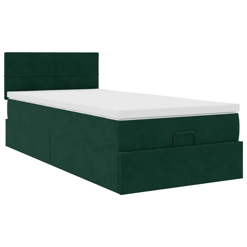 Cadre de lit ottoman avec matelas vert foncé 100x200 cm velours - XIOS