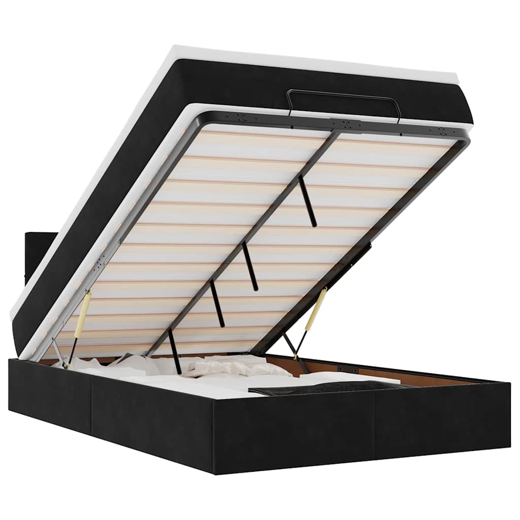 Lit ottoman avec matelas et LED noir 120x190 cm velours - XIOS