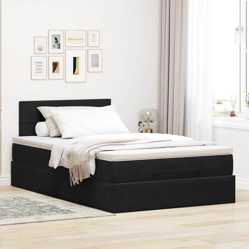 Lit ottoman avec matelas et LED noir 120x190 cm velours - XIOS
