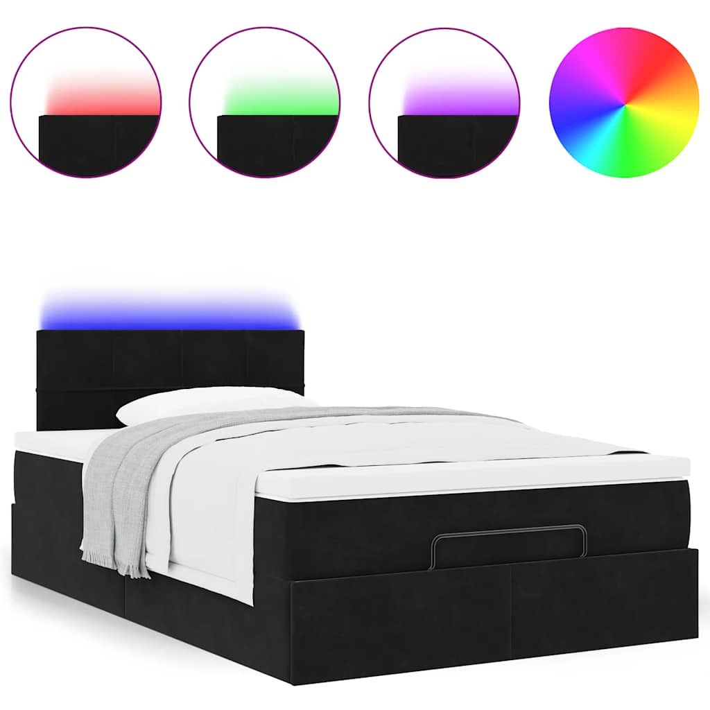 Lit ottoman avec matelas et LED noir 120x190 cm velours - XIOS