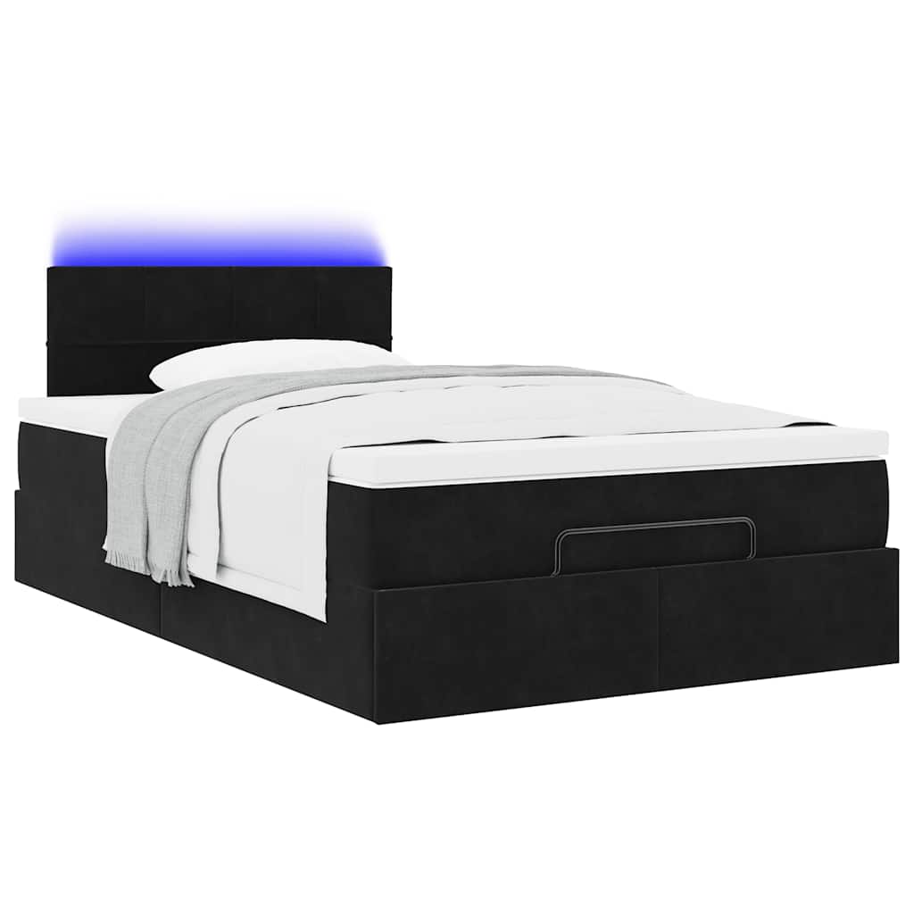 Lit ottoman avec matelas et LED noir 120x190 cm velours - XIOS