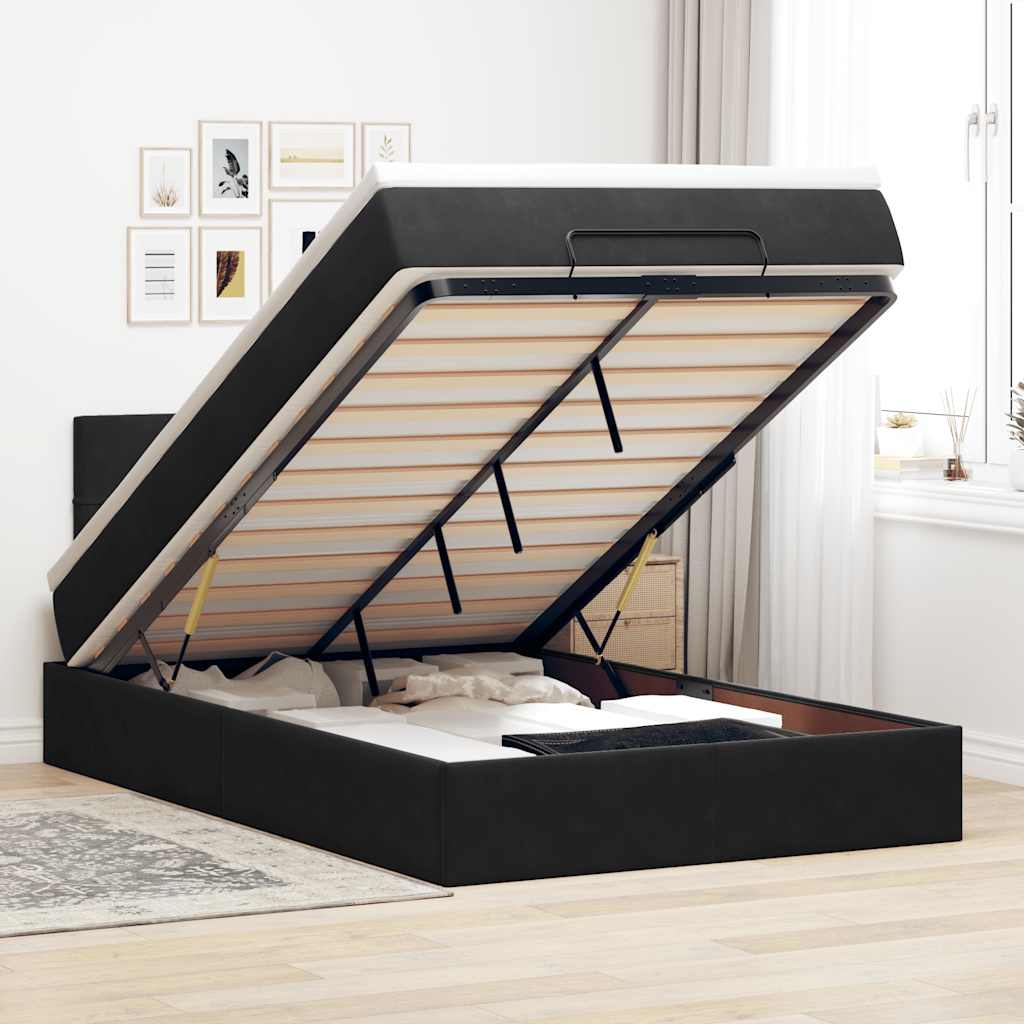 Lit ottoman avec matelas et LED noir 120x190 cm velours - XIOS