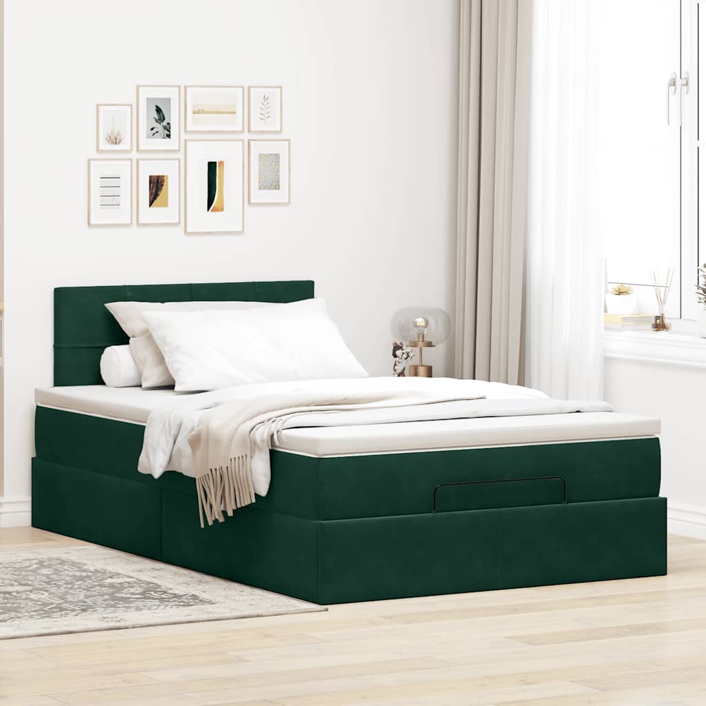 Lit ottoman avec matelas et LED vert foncé 90x200cm velours - XIOS