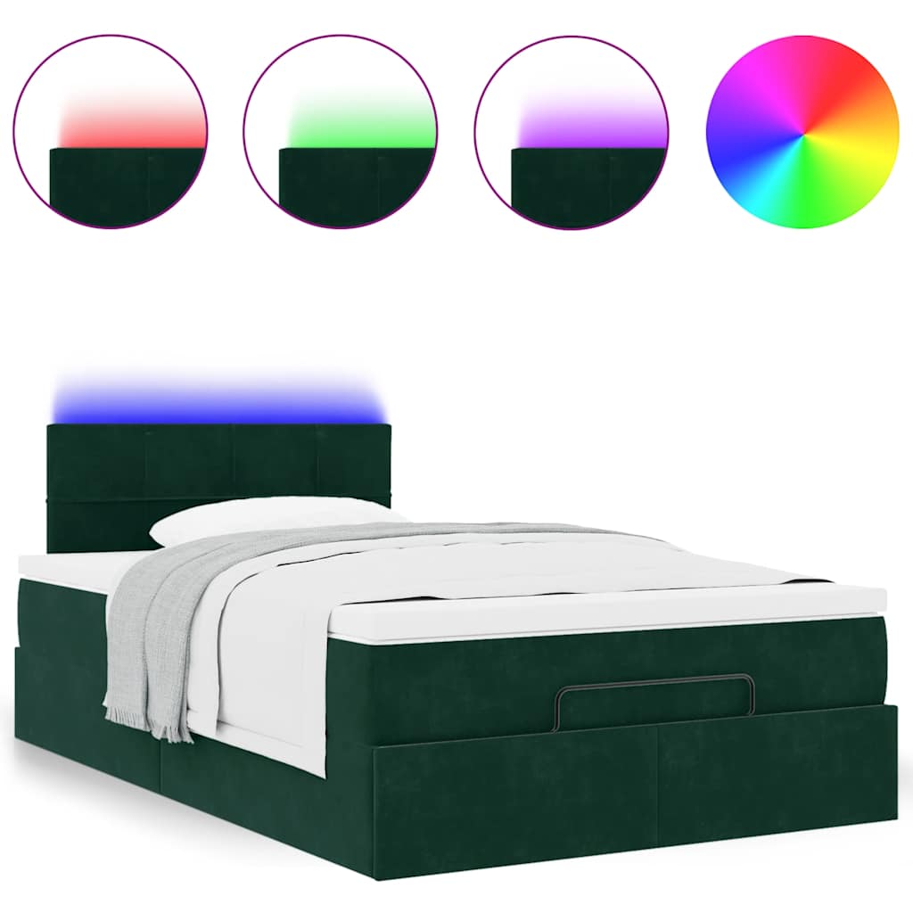 Lit ottoman avec matelas et LED vert foncé 90x200cm velours - XIOS