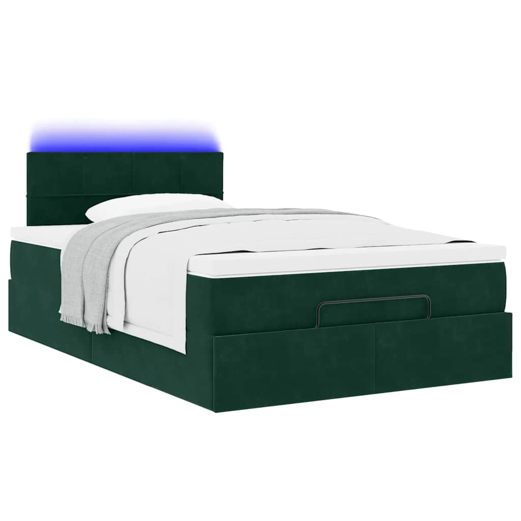 Lit ottoman avec matelas et LED vert foncé 90x200cm velours - XIOS