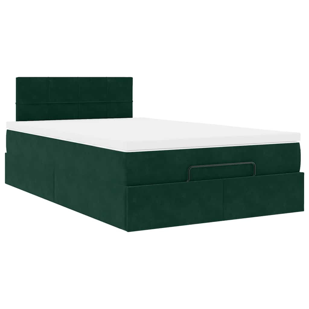 Lit ottoman avec matelas et LED vert foncé 90x200cm velours - XIOS