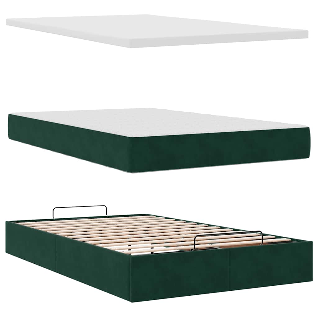 Lit ottoman avec matelas et LED vert foncé 90x200cm velours - XIOS