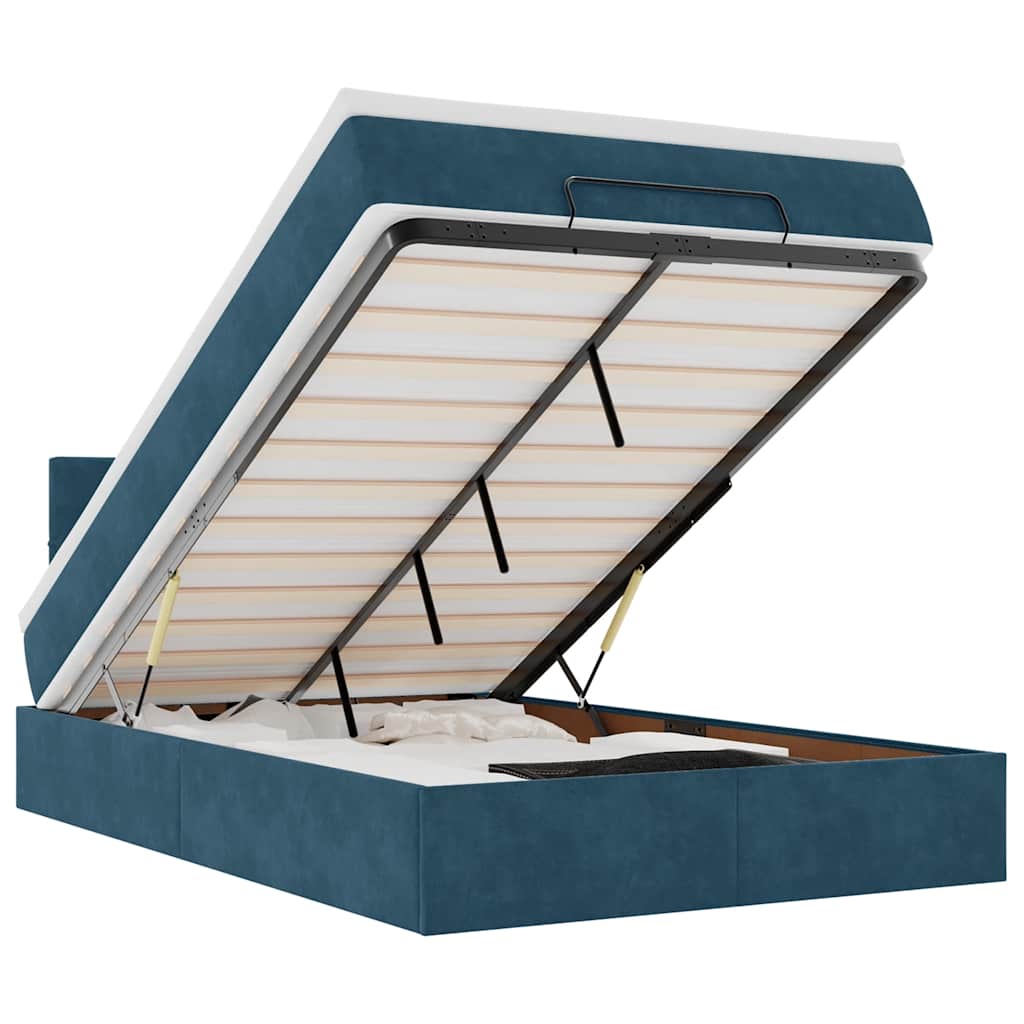 Lit ottoman avec matelas et LED bleu foncé 90x200cm velours - XIOS