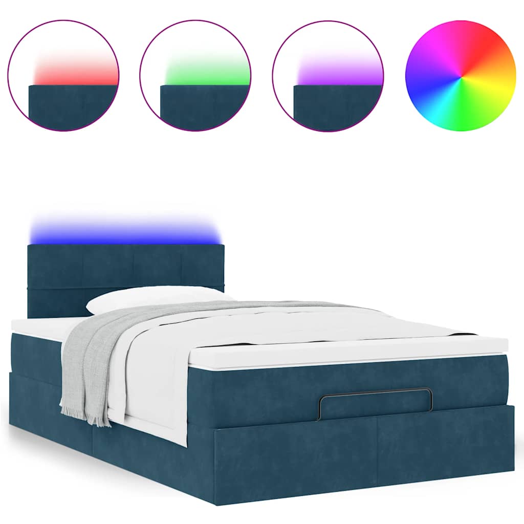Lit ottoman avec matelas et LED bleu foncé 90x200cm velours - XIOS