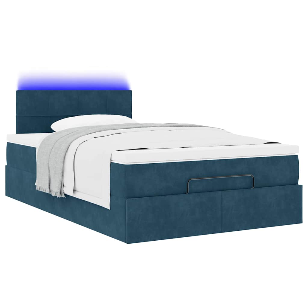 Lit ottoman avec matelas et LED bleu foncé 90x200cm velours - XIOS