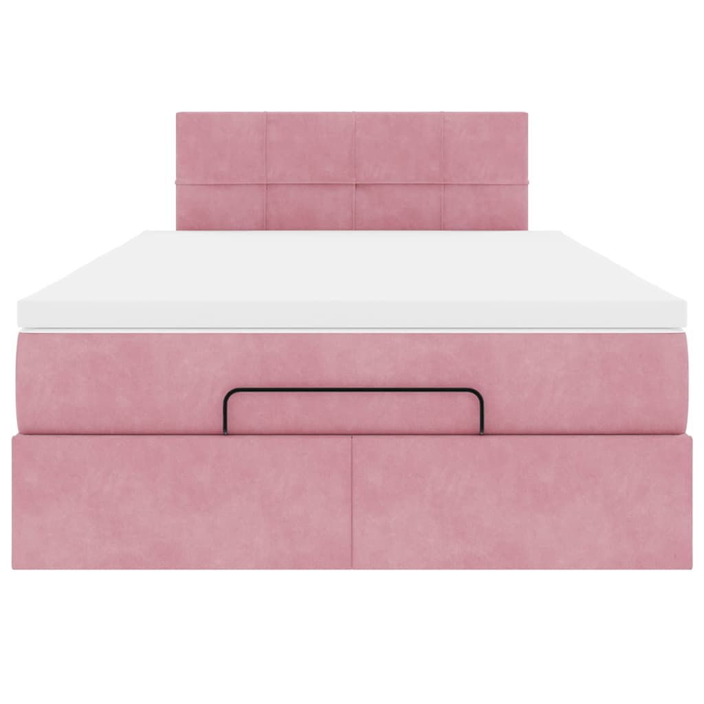 Lit ottoman avec matelas et LED rose 120x190 cm velours