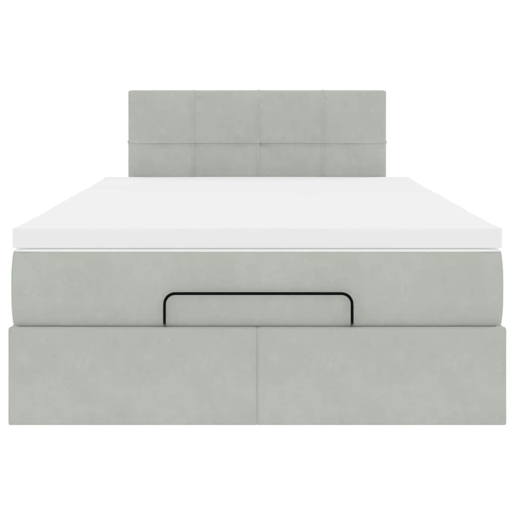 Cadre de lit ottoman et matelas gris clair 120x200 cm velours