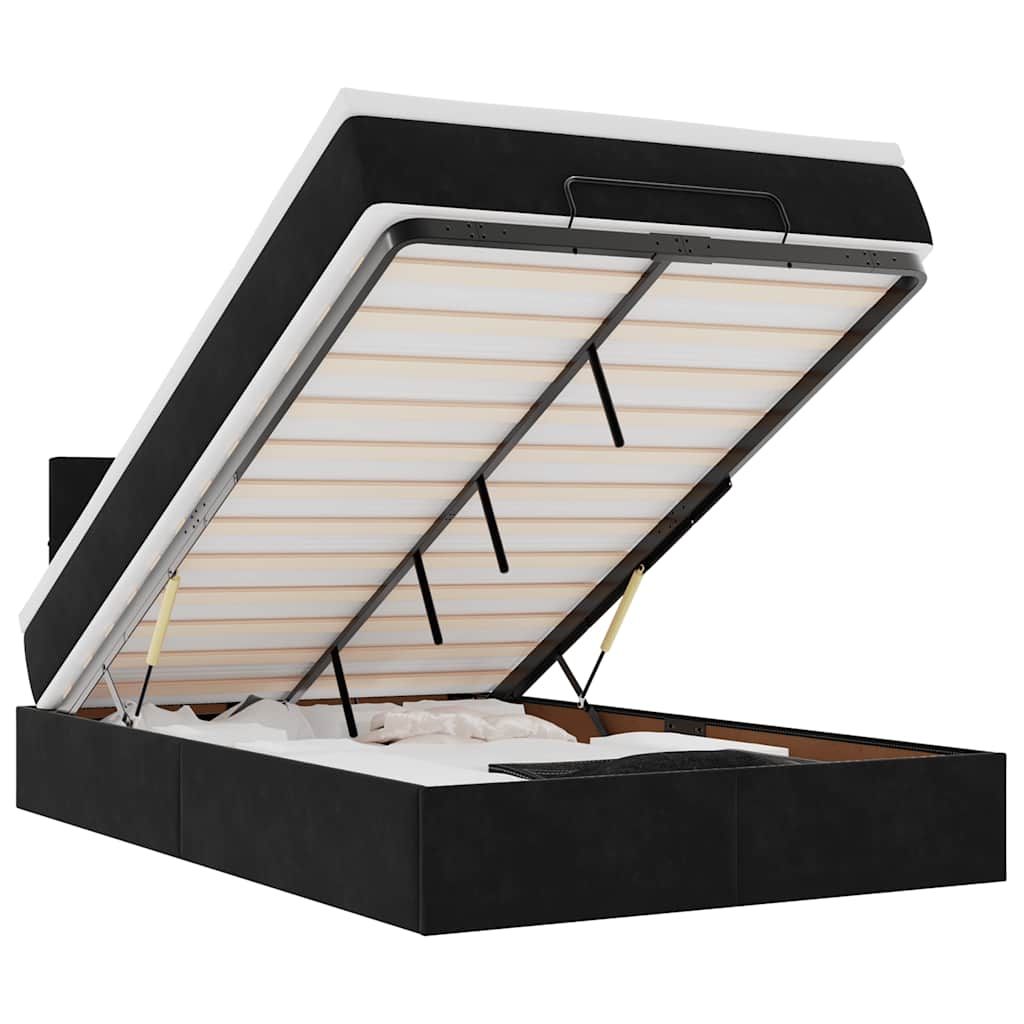 Cadre de lit ottoman avec matelas noir 120x200 cm velours - XIOS