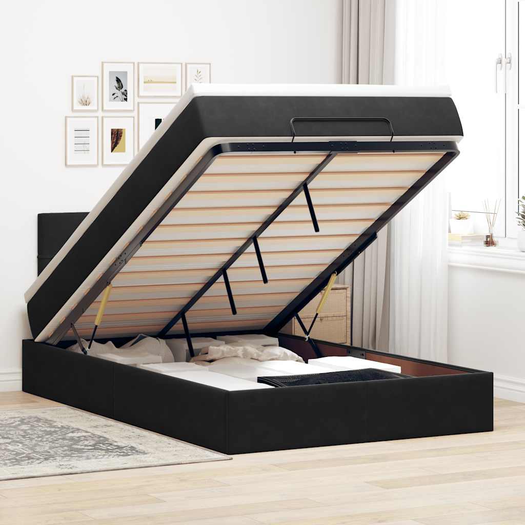 Cadre de lit ottoman avec matelas noir 120x200 cm velours - XIOS