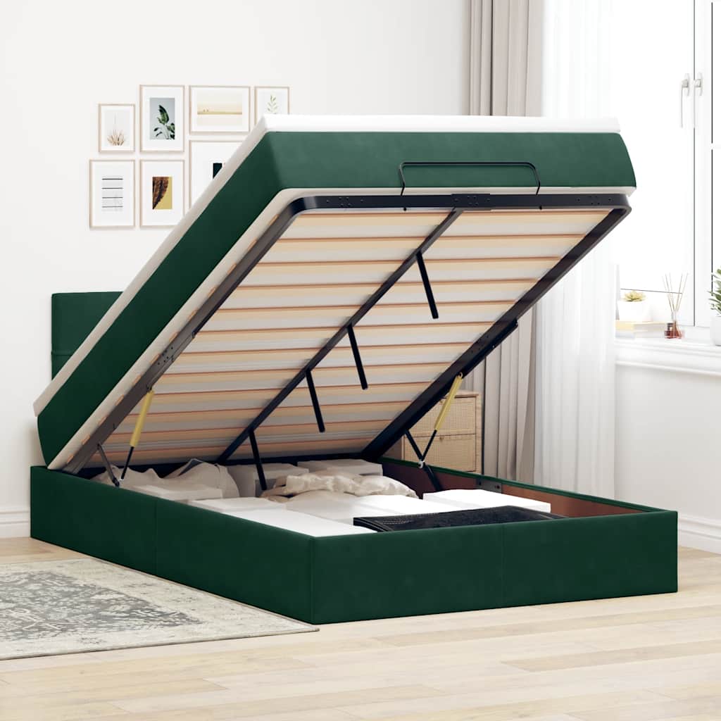 Cadre de lit ottoman avec matelas vert foncé 120x200 cm velours - XIOS