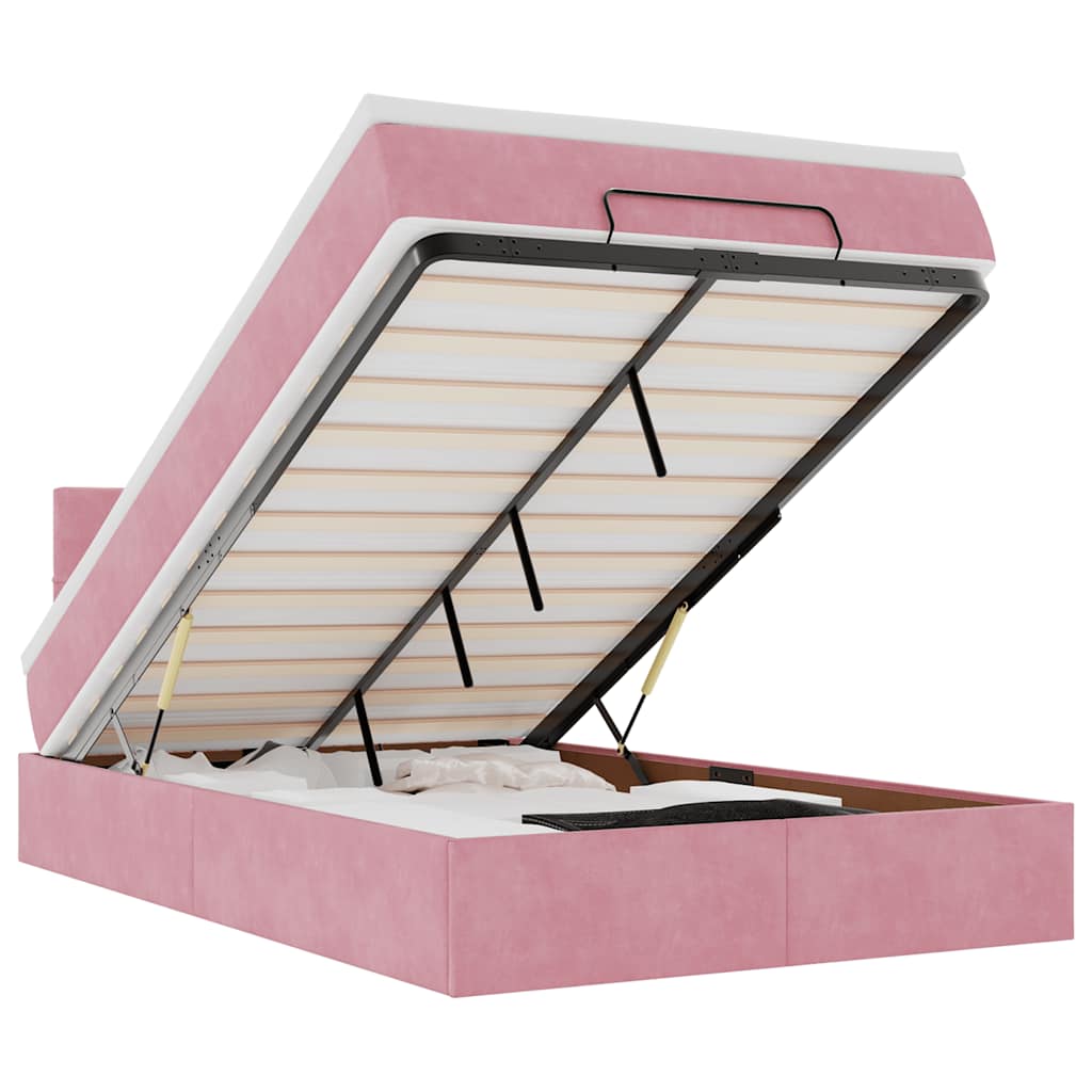 Cadre de lit ottoman avec matelas rose 120x200 cm velours - XIOS