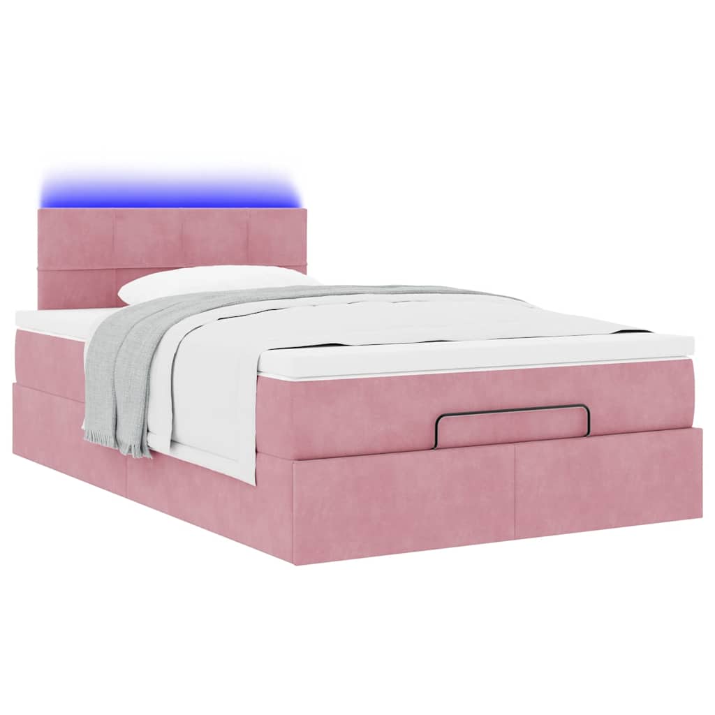 Cadre de lit ottoman avec matelas rose 120x200 cm velours - XIOS
