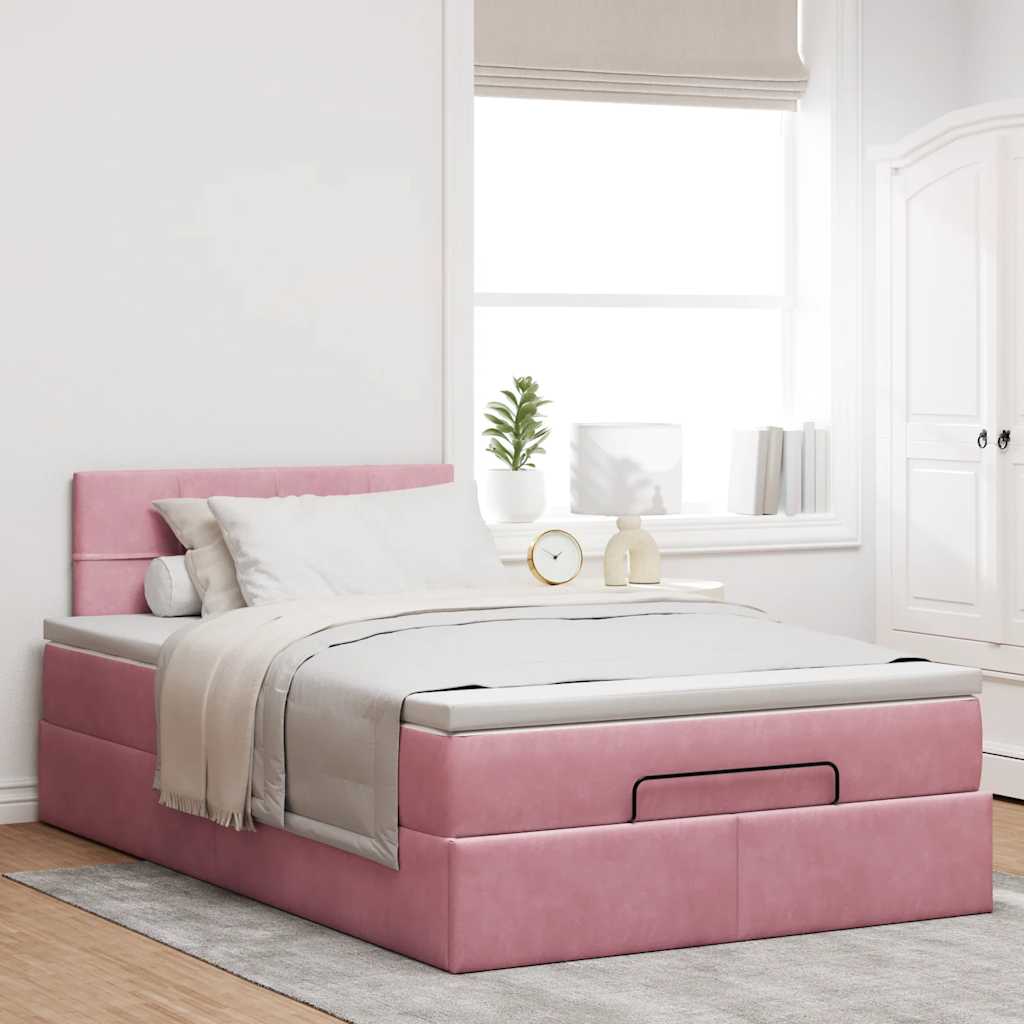 Cadre de lit ottoman avec matelas rose 120x200 cm velours - XIOS