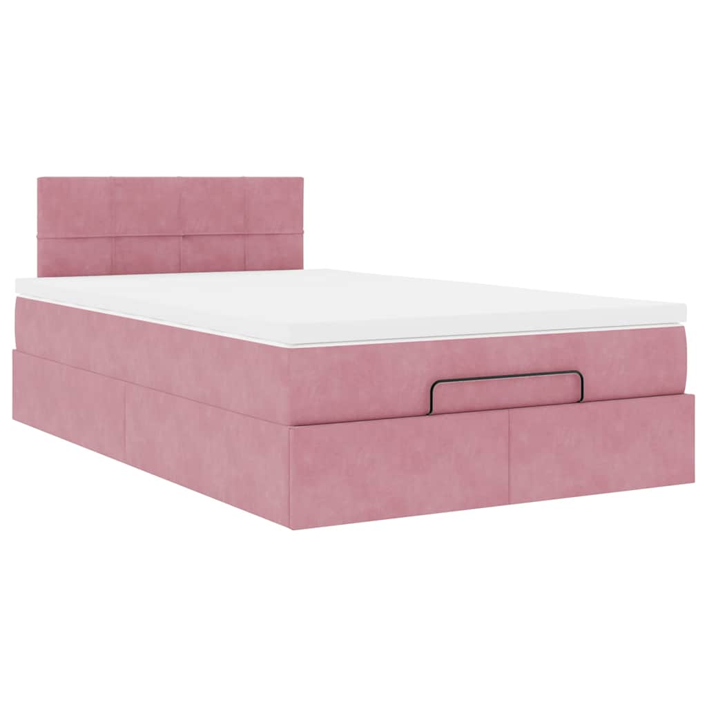 Cadre de lit ottoman avec matelas rose 120x200 cm velours - XIOS