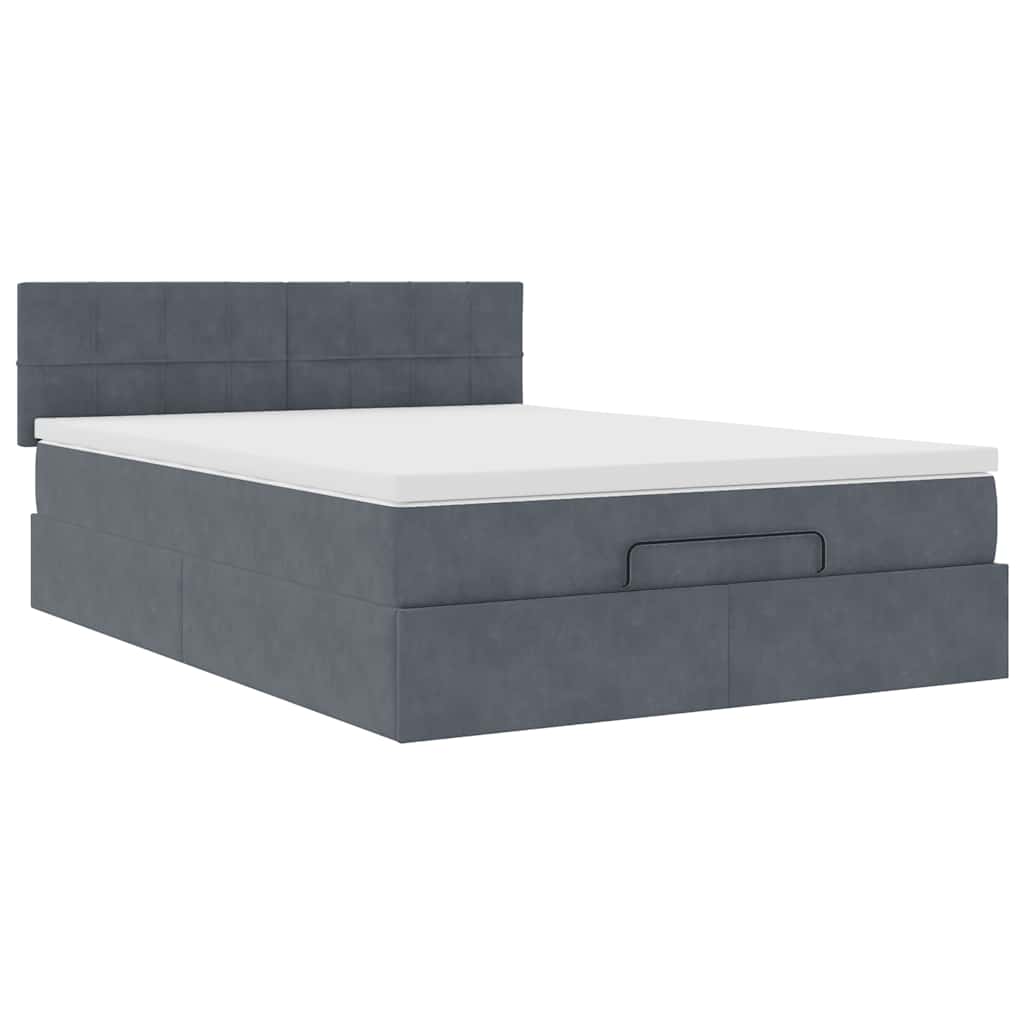 Cadre de lit ottoman avec matelas gris foncé 140x190 cm velours - XIOS