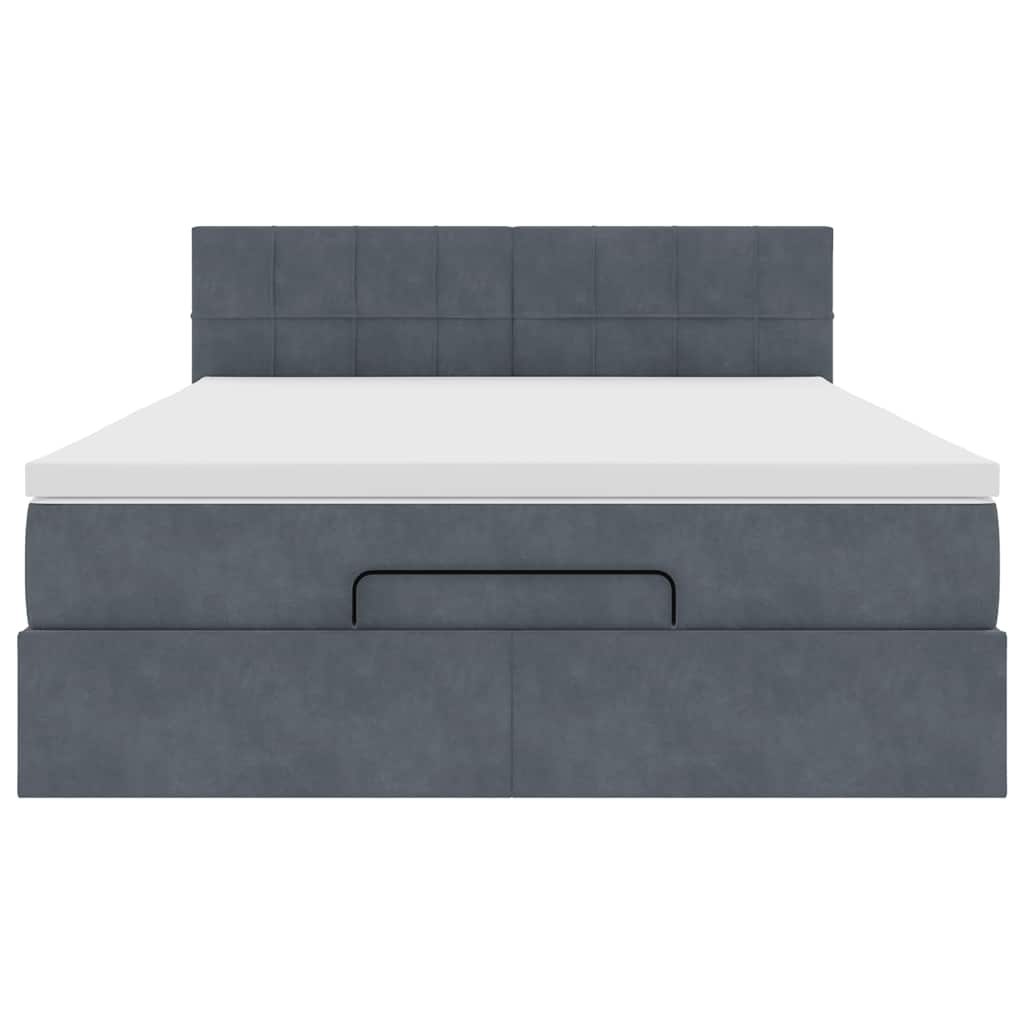 Cadre de lit ottoman avec matelas gris foncé 140x190 cm velours - XIOS