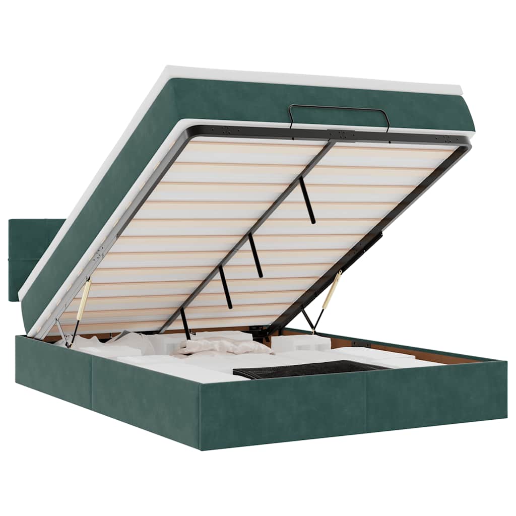 Cadre de lit ottoman avec matelas vert foncé 140x190 cm velours