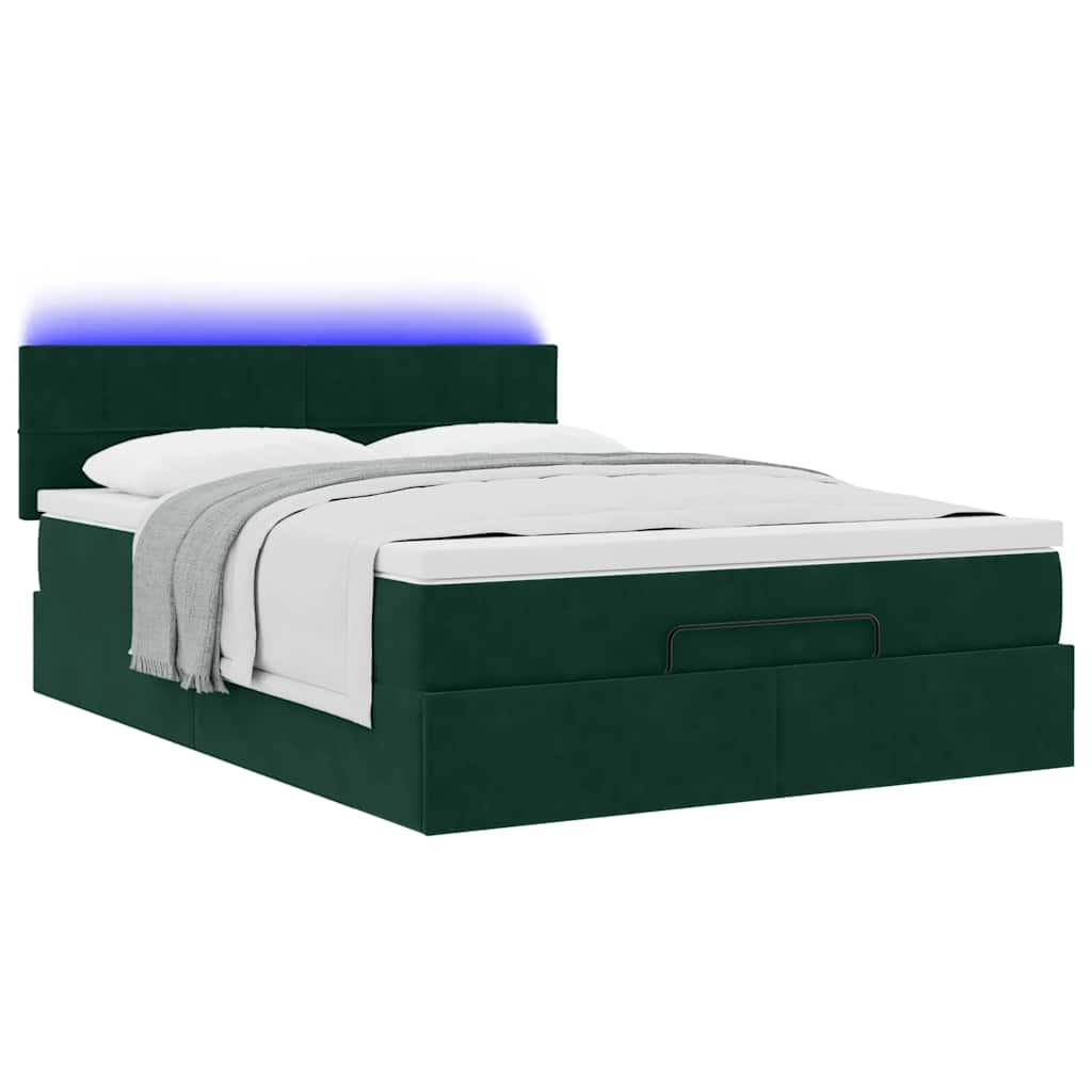 Cadre de lit ottoman avec matelas vert foncé 140x190 cm velours - XIOS