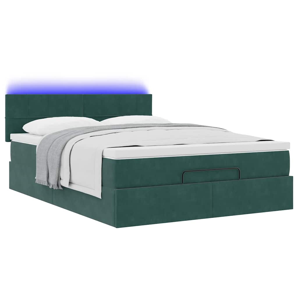 Cadre de lit ottoman avec matelas vert foncé 140x190 cm velours