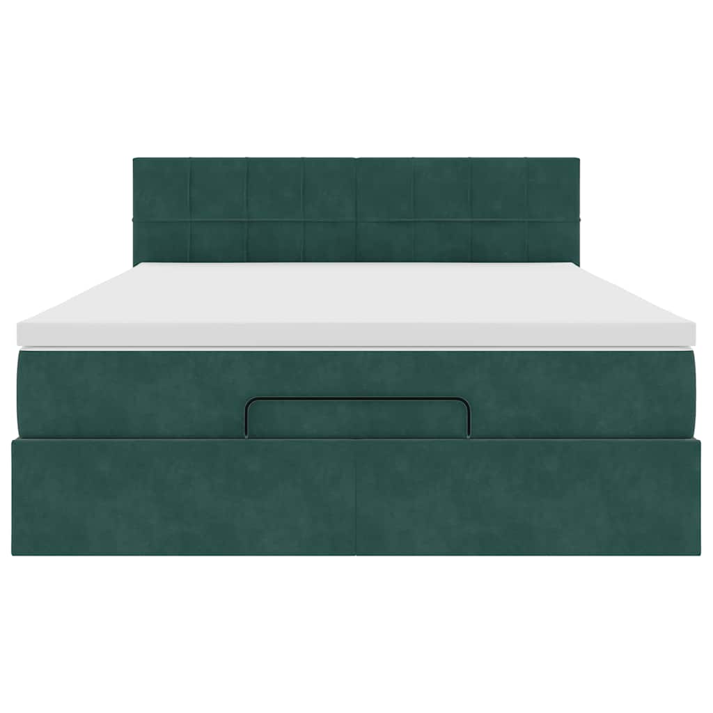 Cadre de lit ottoman avec matelas vert foncé 140x190 cm velours