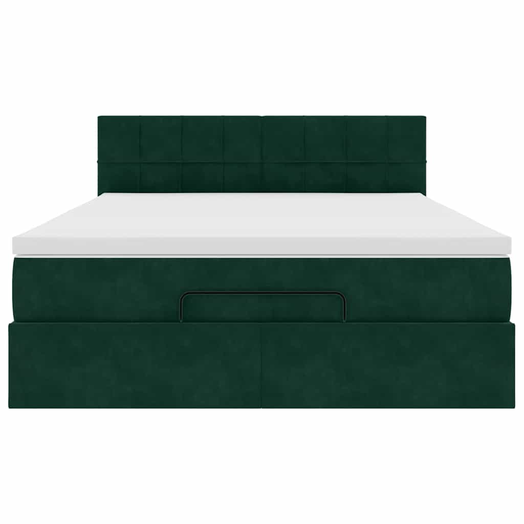 Cadre de lit ottoman avec matelas vert foncé 140x190 cm velours - XIOS