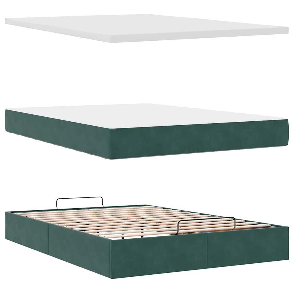 Cadre de lit ottoman avec matelas vert foncé 140x190 cm velours