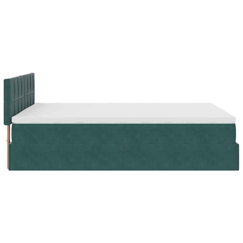 Cadre de lit ottoman avec matelas vert foncé 140x190 cm velours