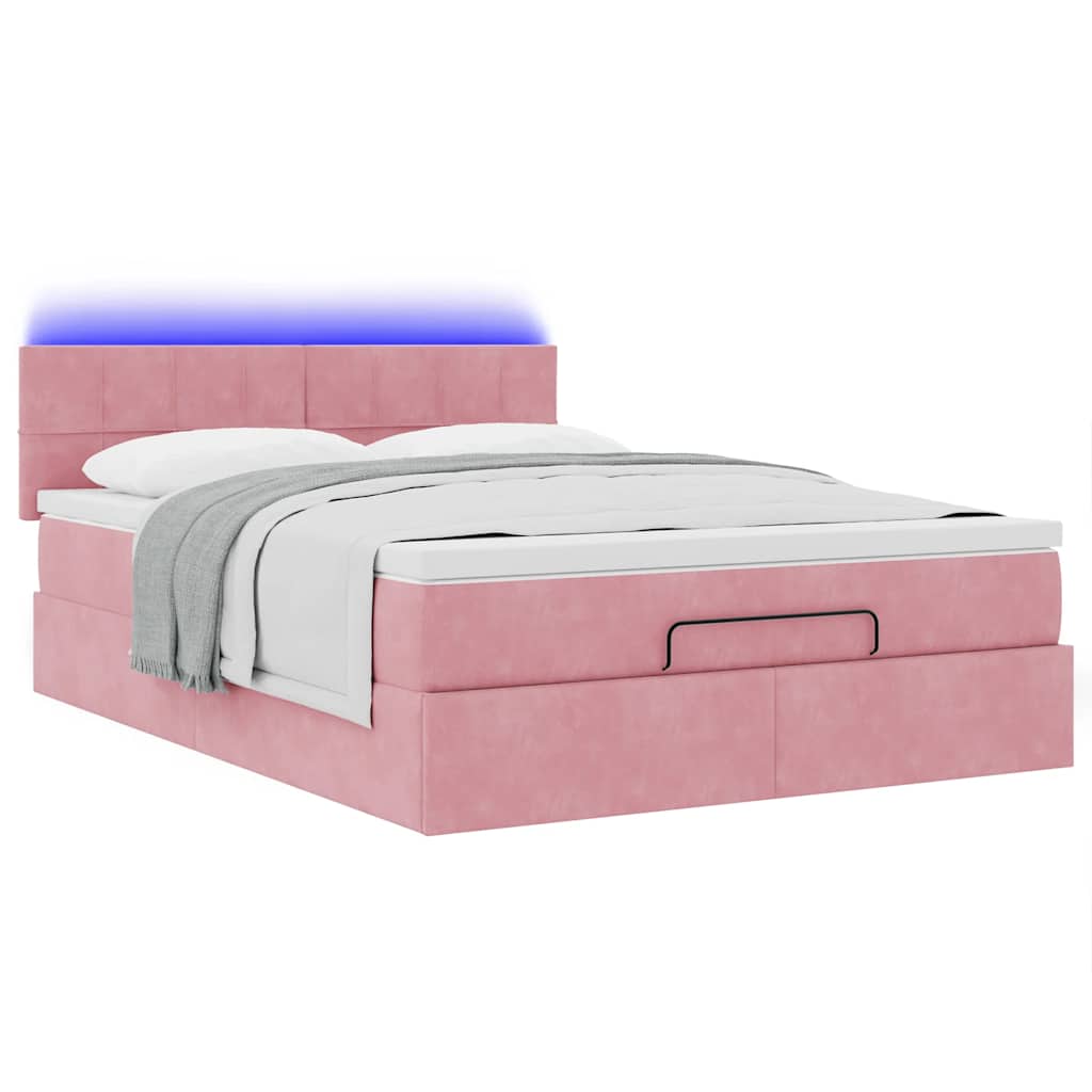 Cadre de lit ottoman avec matelas rose 140x190 cm velours - XIOS