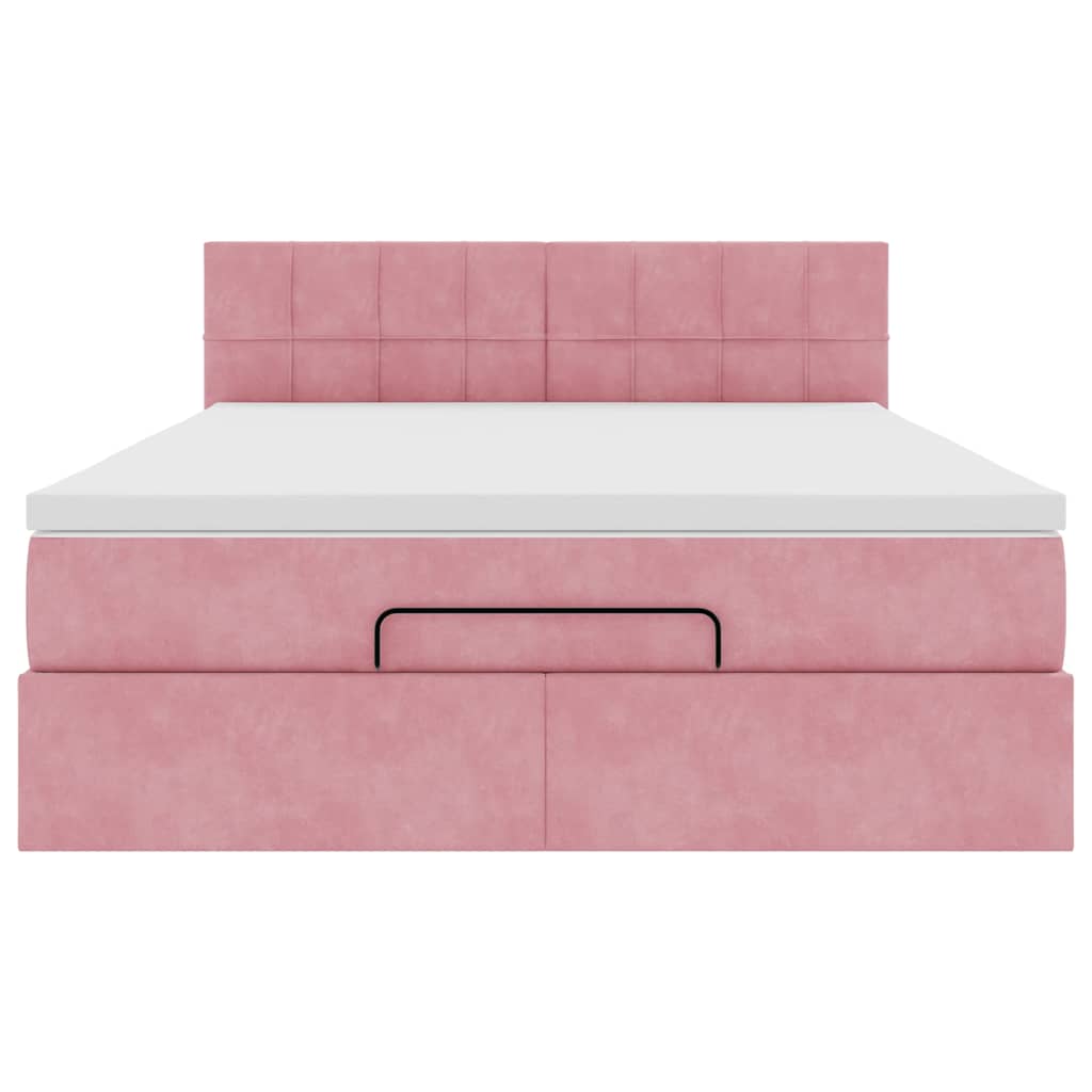 Cadre de lit ottoman avec matelas rose 140x190 cm velours - XIOS