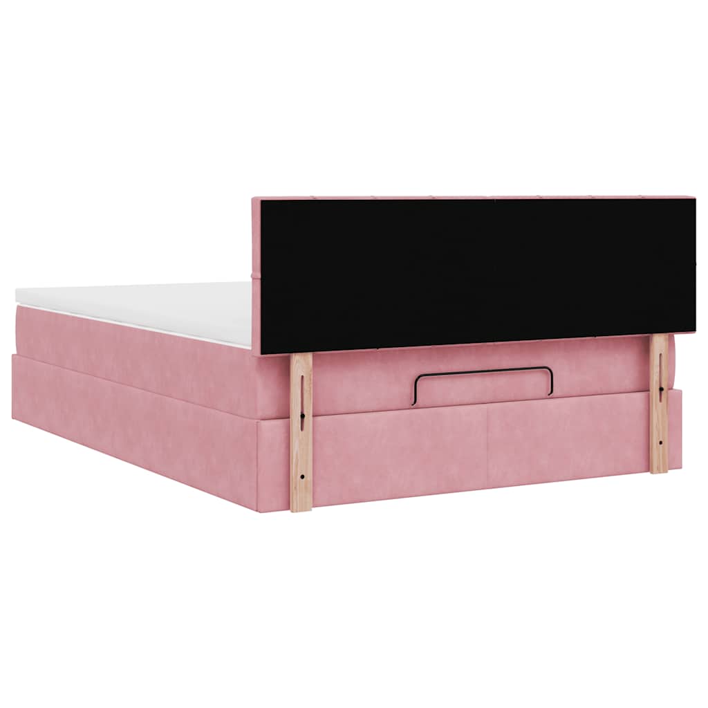 Cadre de lit ottoman avec matelas rose 140x190 cm velours - XIOS