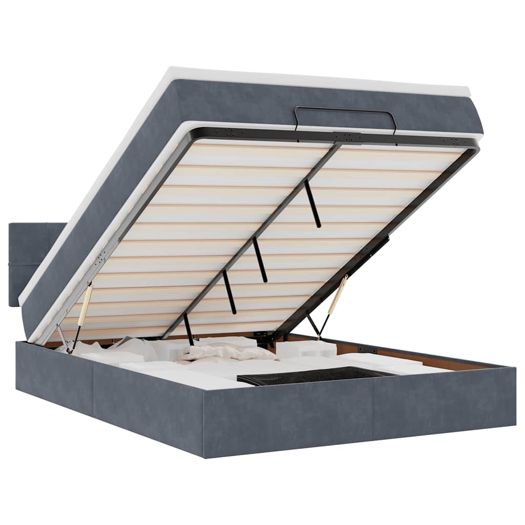 Cadre de lit ottoman avec matelas gris foncé 140x200 cm velours - XIOS