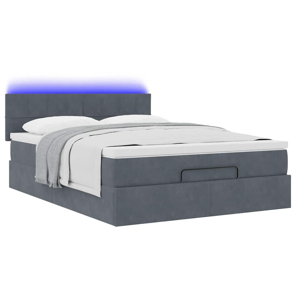Cadre de lit ottoman avec matelas gris foncé 140x200 cm velours - XIOS
