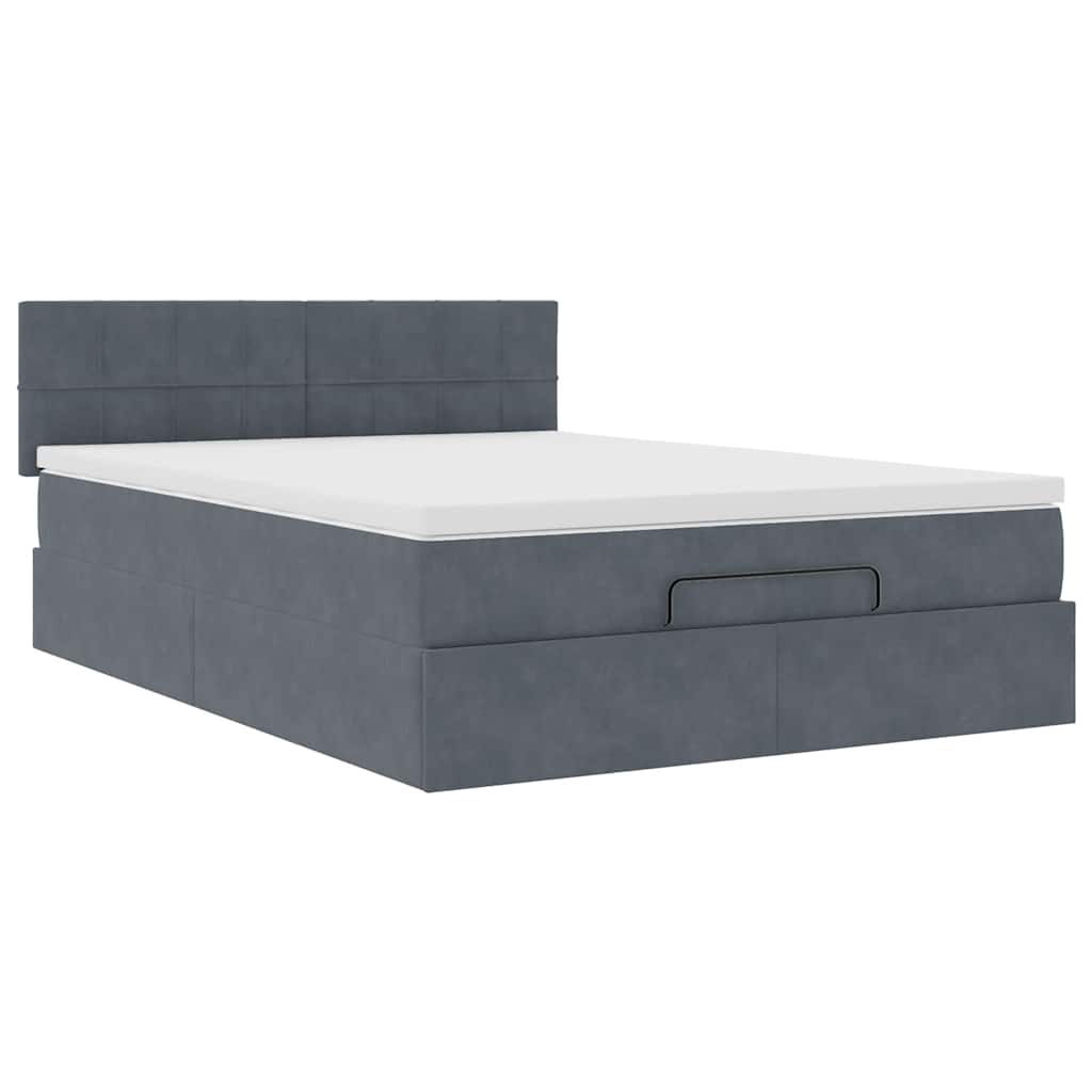 Cadre de lit ottoman avec matelas gris foncé 140x200 cm velours - XIOS