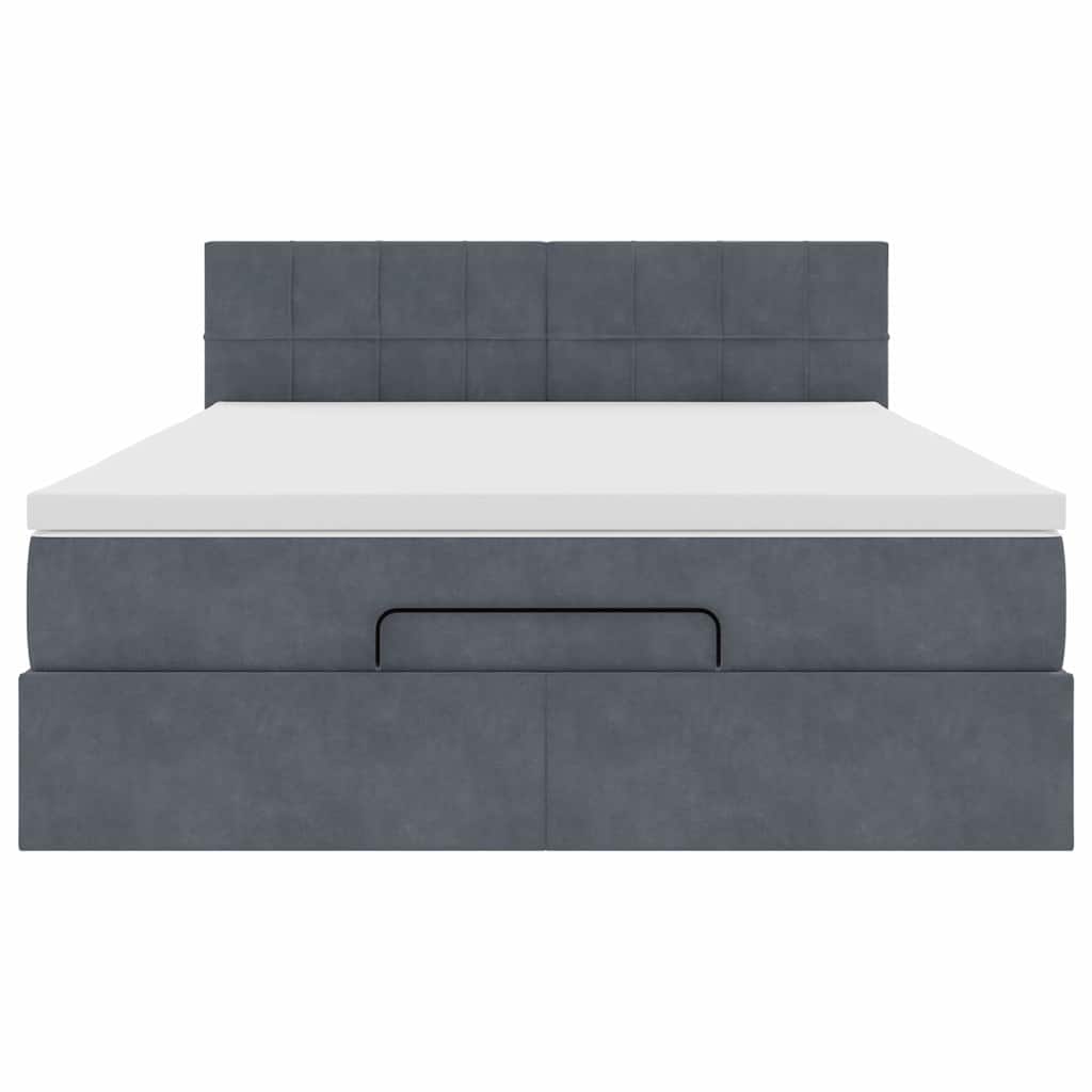 Cadre de lit ottoman avec matelas gris foncé 140x200 cm velours - XIOS