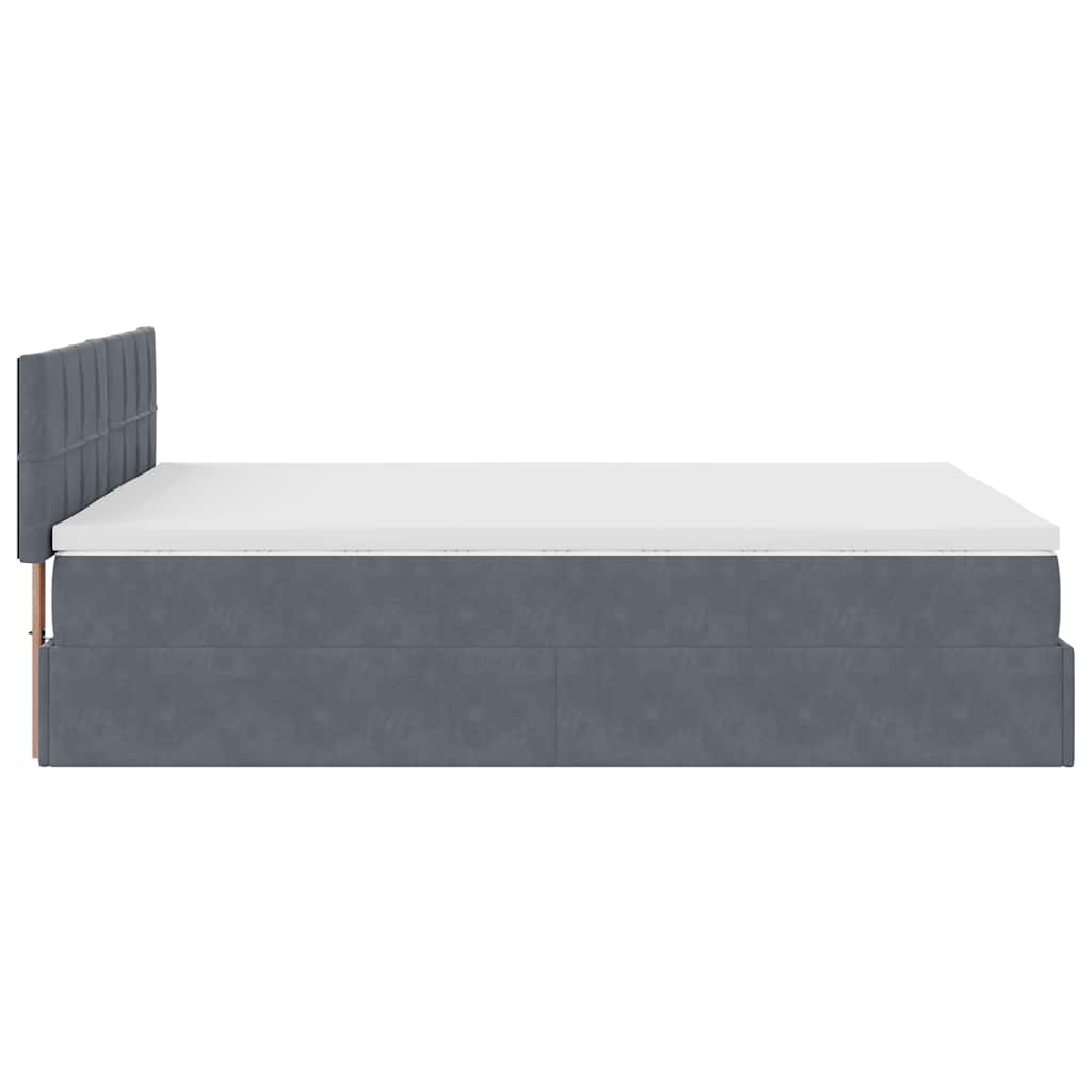 Cadre de lit ottoman avec matelas gris foncé 140x200 cm velours - XIOS