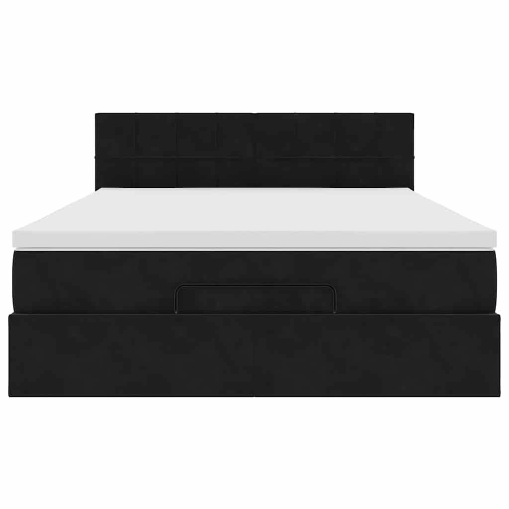 Cadre de lit ottoman avec matelas noir 140x200 cm velours