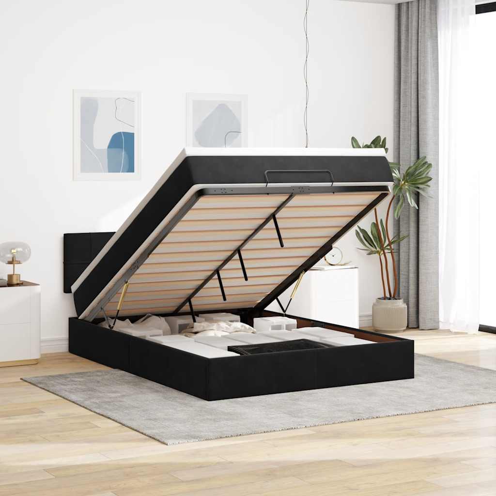Cadre de lit ottoman avec matelas noir 140x200 cm velours