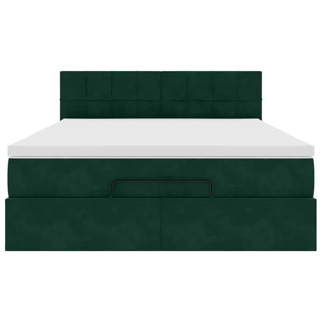 Cadre de lit ottoman avec matelas vert foncé 140x200 cm velours