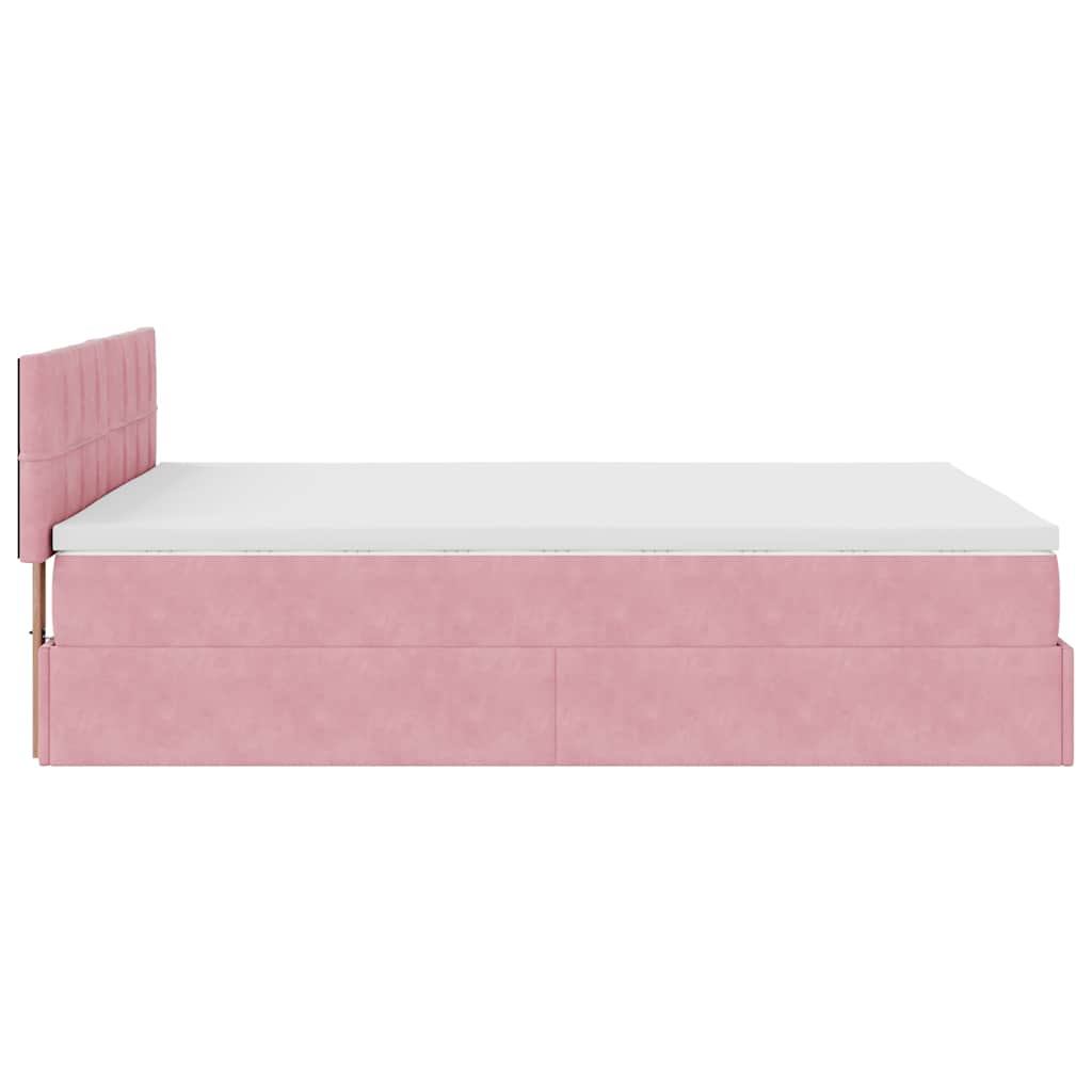 Cadre de lit ottoman avec matelas rose 140x200 cm velours - XIOS